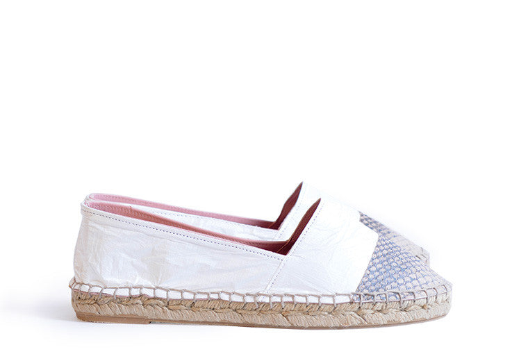Rose and white colored sustainable Espadrilles by ALINASCHUERFELD