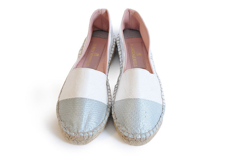 Silver and white colored sustainable Espadrilles