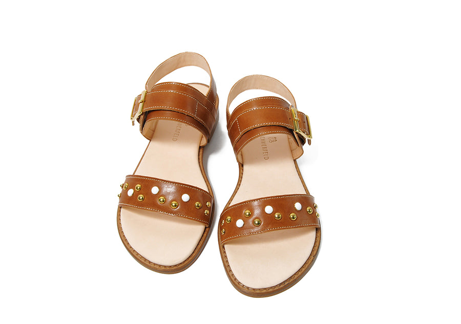 Sustainable, vegetable tanned leather Sandal in Caramel, made in Italy.