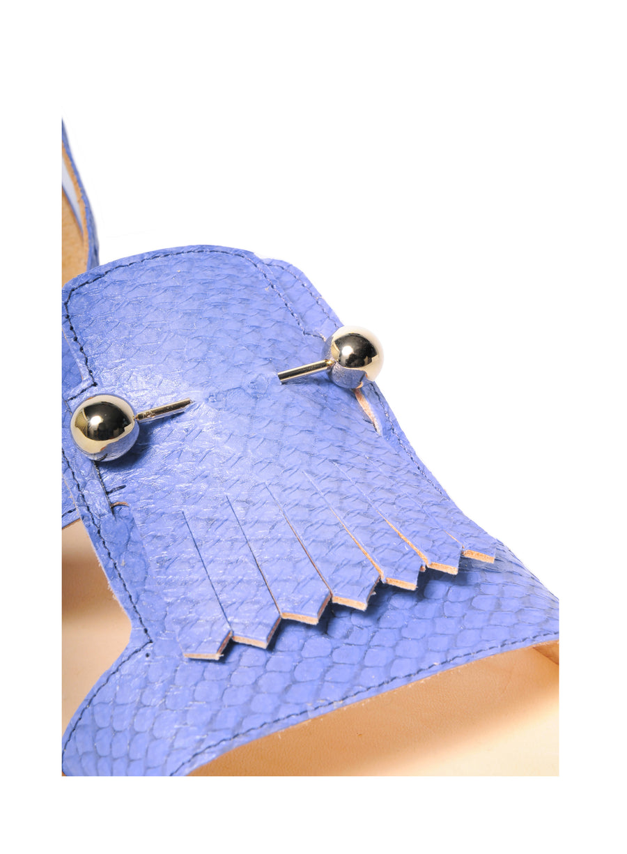 Violet Metallic coloured, sustainable sandal with golden piercings by ALINASCHUERFELD
