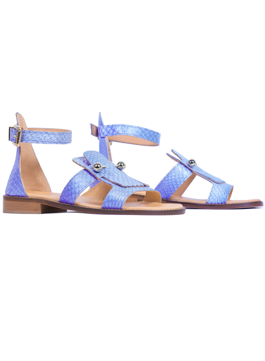 Violet Metallic coloured, sustainable sandal with golden piercings by ALINASCHUERFELD